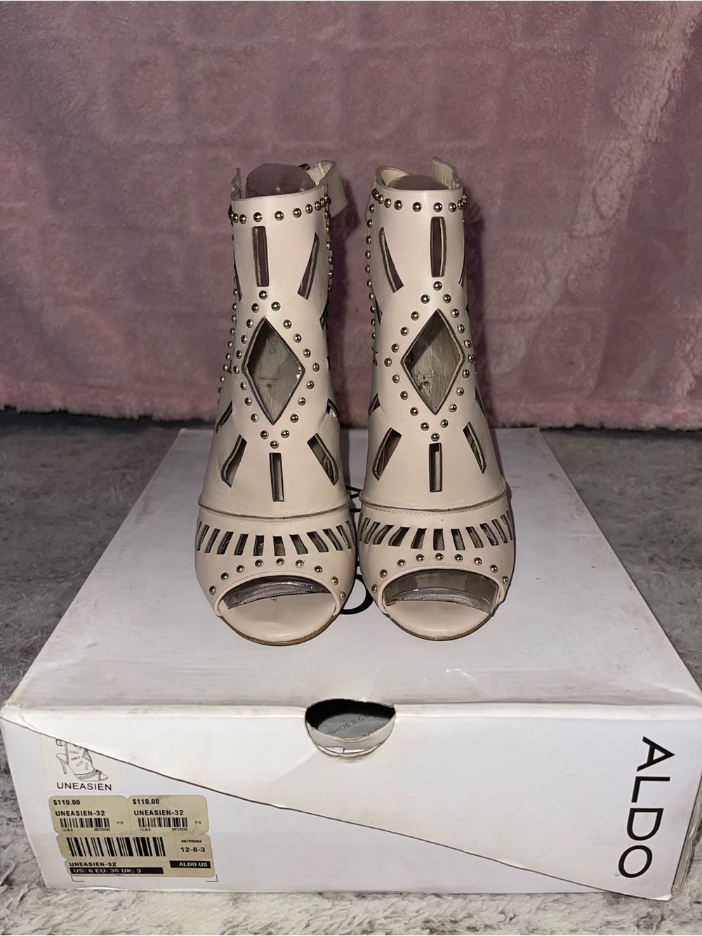 Aldo Nude Cutout Stud Peep-Toe Ankle Boots